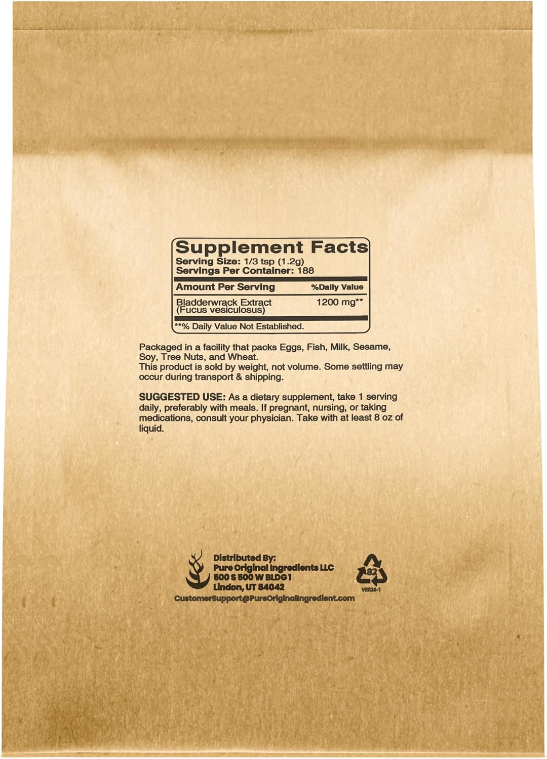 PURE ORIGINAL INGREDIENTS Bladderwrack Powder (227g) Fucus Vesiculosus, Herbal Supplement - görsel 2