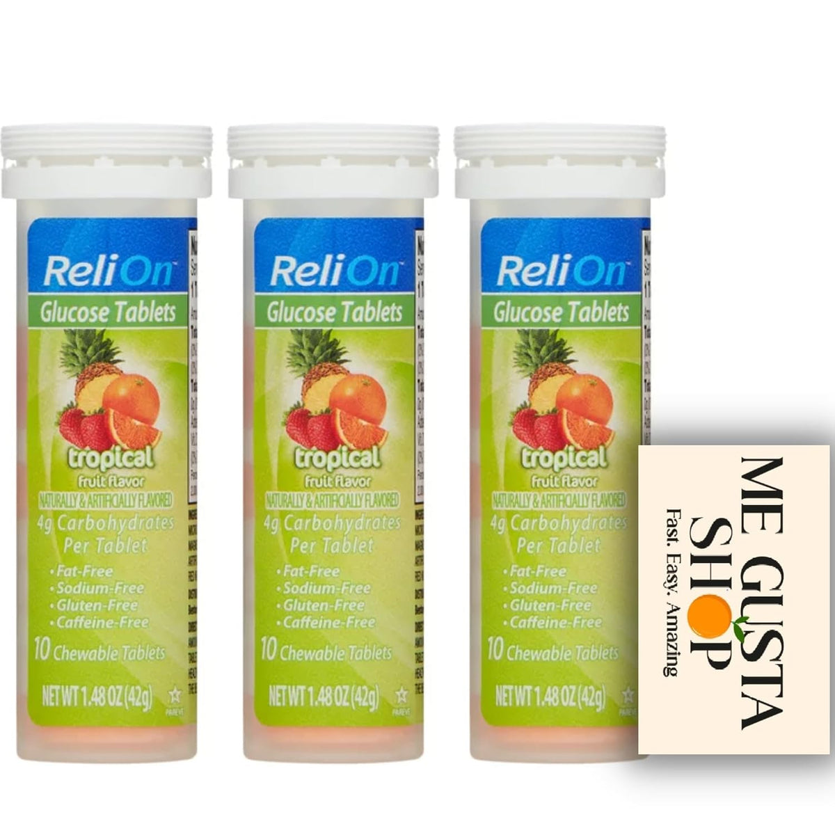 Relion Glucose Tablets, Tropical Fruit Flavour, 10 Count (Pack of 3) - görsel 1
