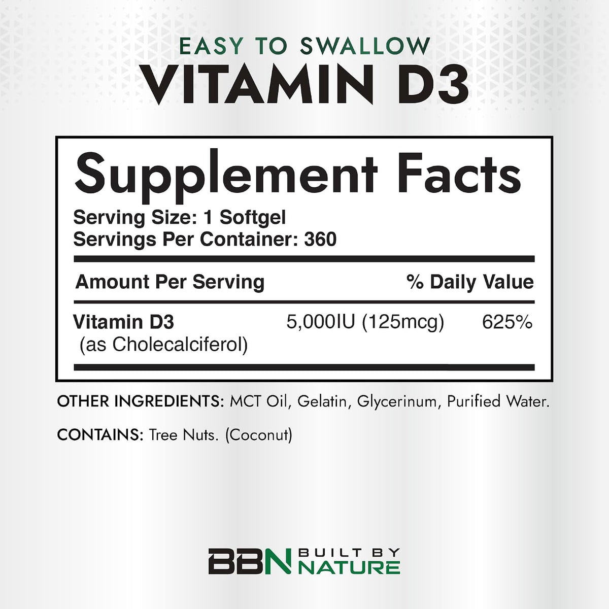 Built by Nature Vitamin D3 5000 IU Food Supplement, 360 Mini Soft gel capsules - görsel 4