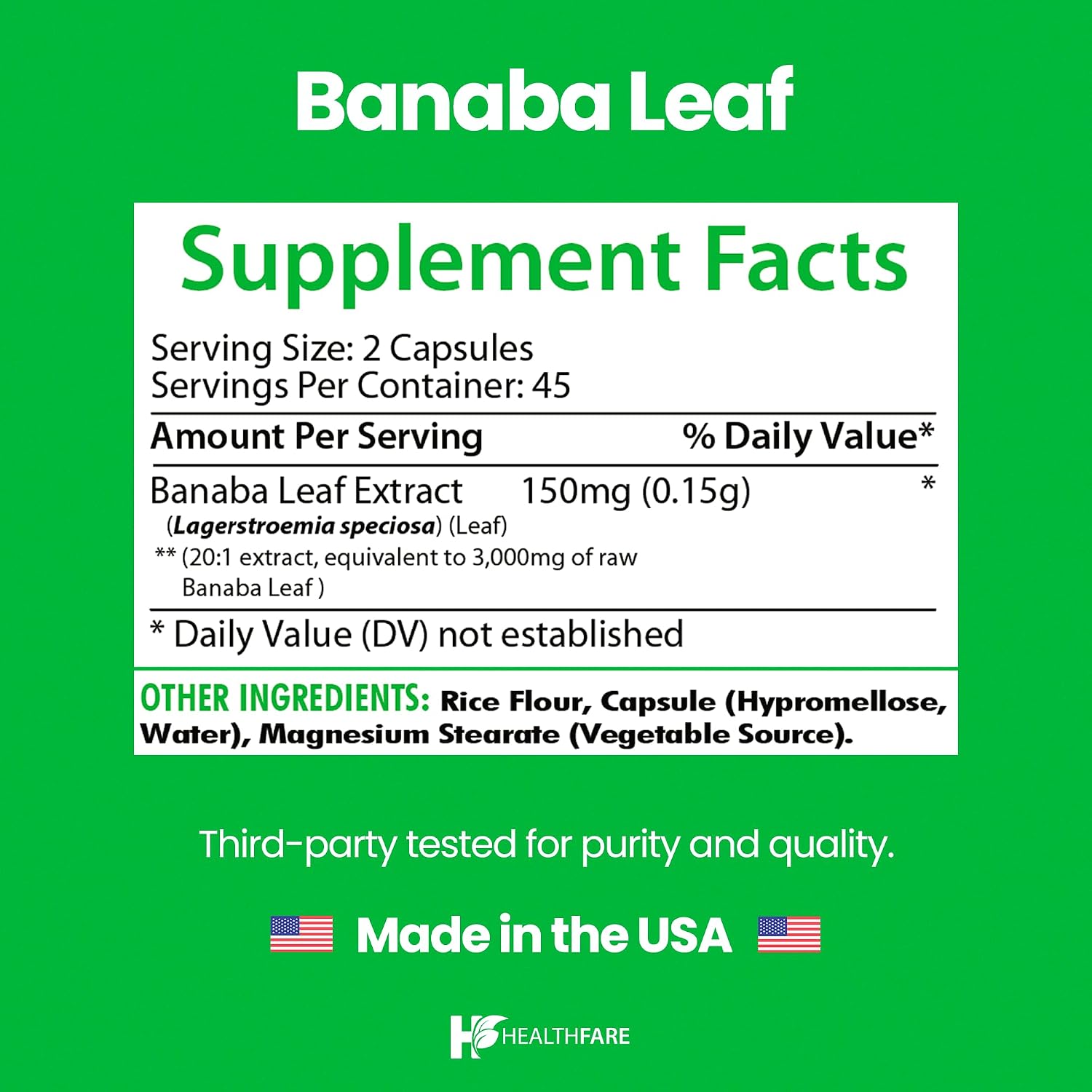 Healthfare Banaba Leaf Extract Capsules 3000mg | 90 Vegan Pills | Standardised with Corosolic Acid | Non-GMO, Gluten-free | Made in USA - görsel 3