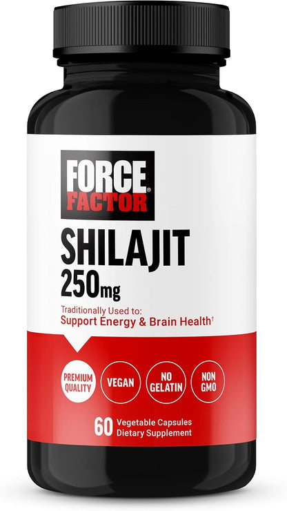 Force Factor Shilajit Supplement, Shilajit for Men and Women to Support Energy and Brain Health, Pure Natural Shilajit, Premium Quality, Vegan, Non-GM, 60 Capsules