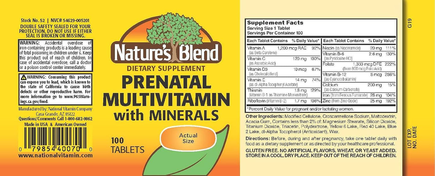 Nature's Blend Prenatal Formula Multivitamin - 100 Tablets - görsel 2