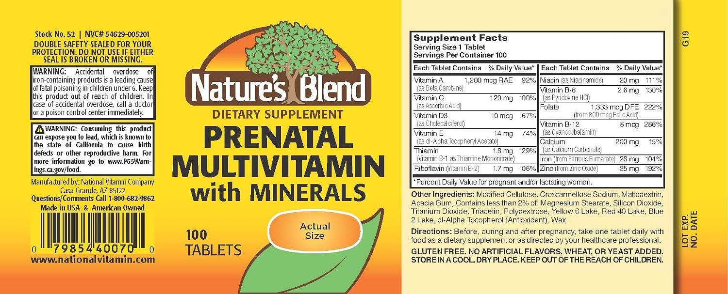 Nature's Blend Prenatal Formula Multivitamin - 100 Tablets - görsel 2
