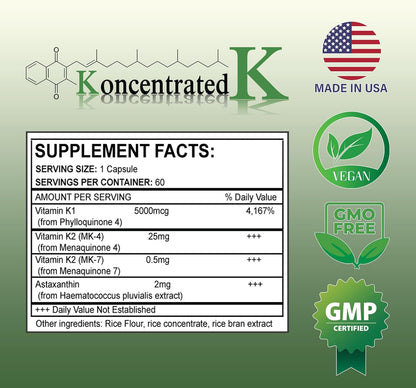Koncentrated K - 30.5 mg Vitamin K Complex with 2 mg Astaxanthin