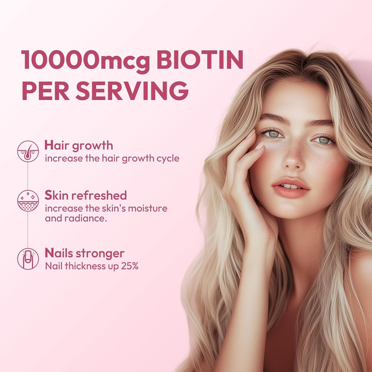 OWNONE Biotin 10000mcg, Contributes to Normal Hair, Skin and Nails – 60 Capsules - görsel 4