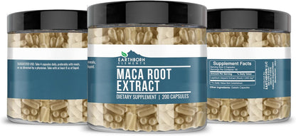 Earthborn Elements Maca Root Extract 200 Capsules, Pure and Undiluted, No Additives