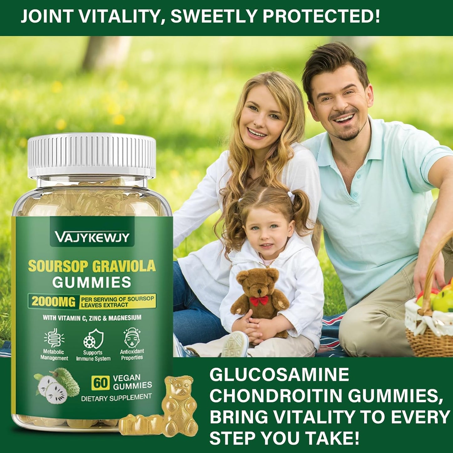 VAJYKEWJY Soursop Graviola Gummies – Extra Strength 2000mg with Vitamin C & Zinc, Vegan, 60 Gummies - görsel 7
