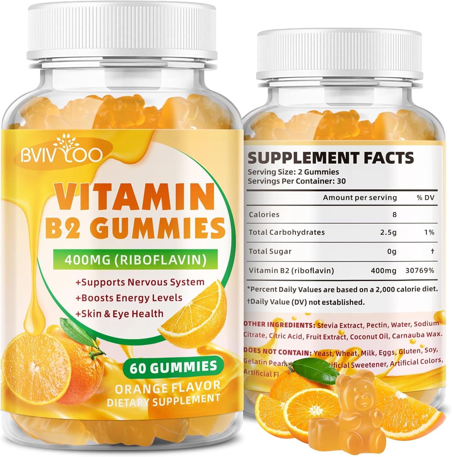 BVIVLOO Vitamin B2 Gummies – Riboflavin 400mg for Energy and Metabolism support - görsel 1