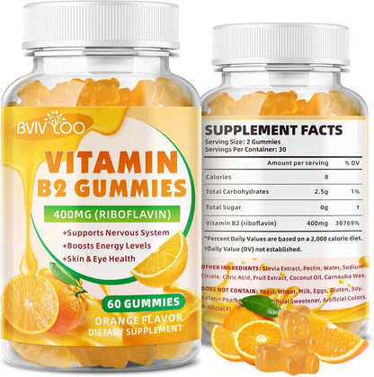 BVIVLOO Vitamin B2 Gummies – Riboflavin 400mg for Energy and Metabolism support