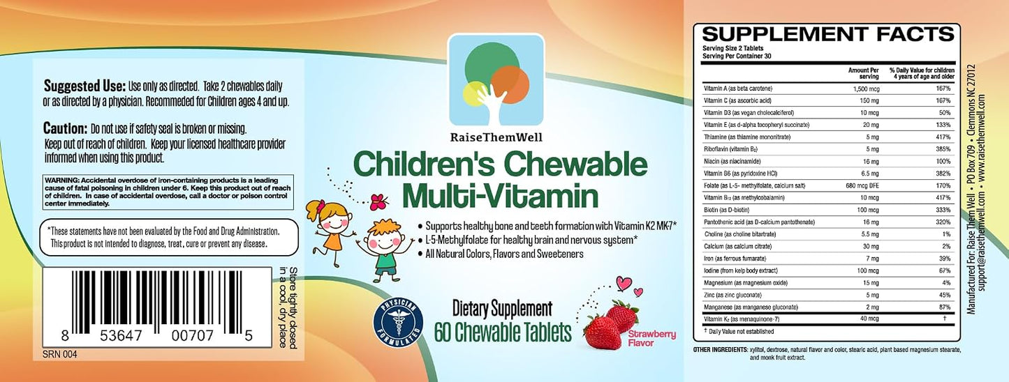 Raise Them Well Tasty Chewable Kids Multivitamin, All-Natural Colours, Flavours & Sweeteners, Strawberry - görsel 2
