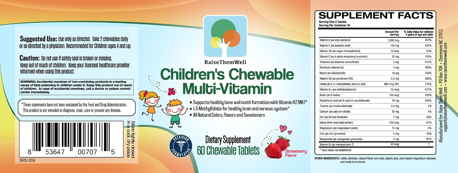 Raise Them Well Tasty Chewable Kids Multivitamin, All-Natural Colours, Flavours & Sweeteners, Strawberry - görsel 2