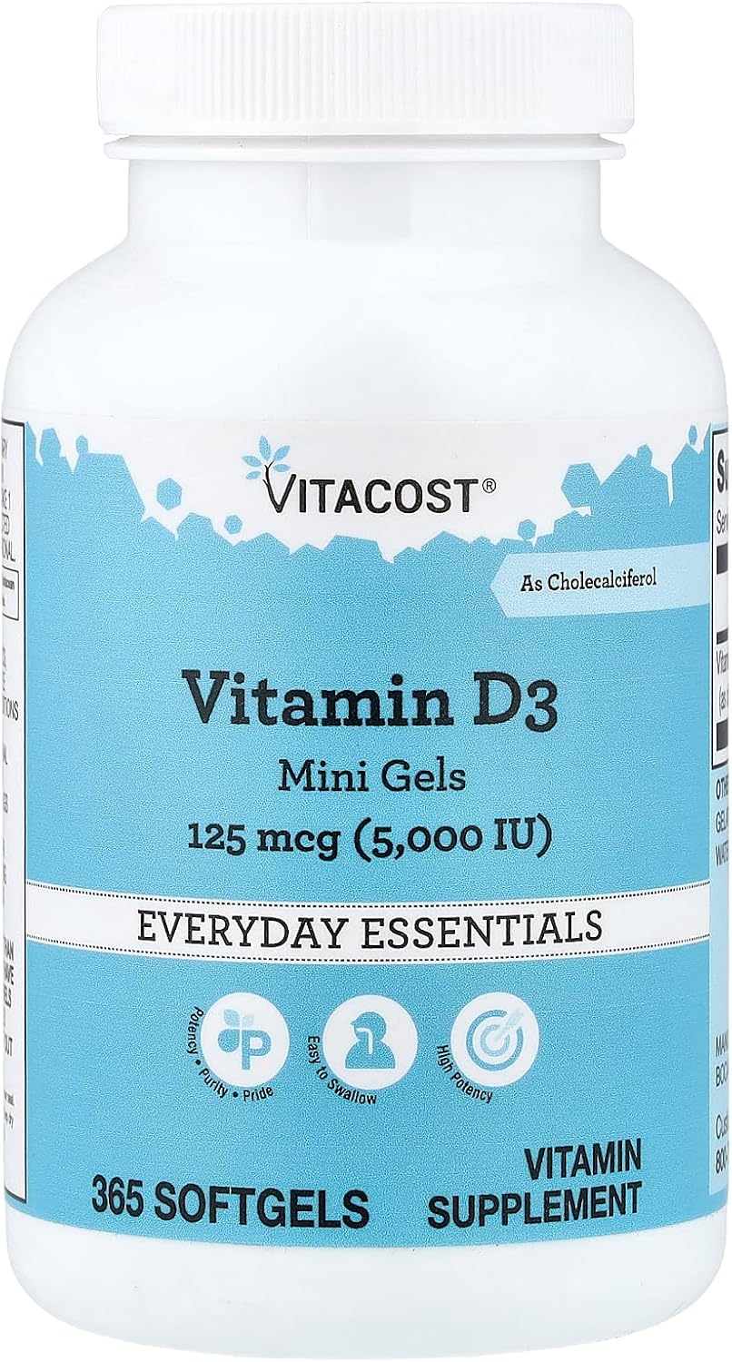Vitacost Vitamin D3 Mini Softgels, 125 mcg (5,000 IU), 365 Capsules - görsel 1