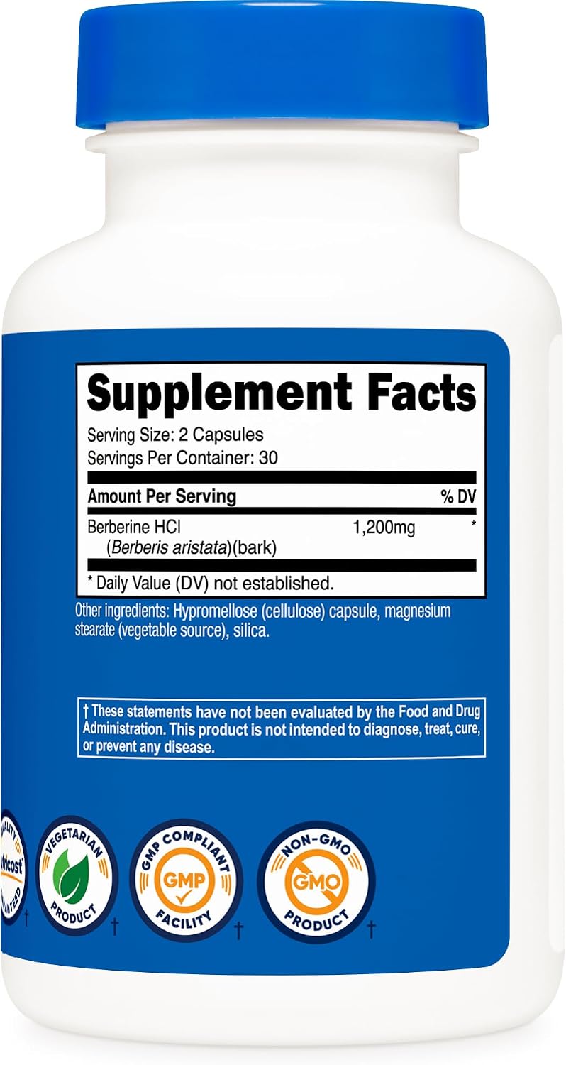 Nutricost Berberine HCl 600mg, 60 Capsules (2 Bottles) – Gluten-free, Veggie Caps, Non-GMO - görsel 4