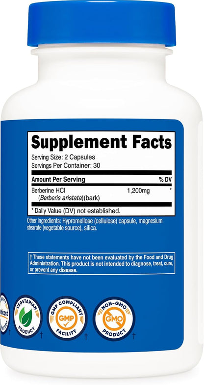 Nutricost Berberine HCl 600mg, 60 Capsules (2 Bottles) – Gluten-free, Veggie Caps, Non-GMO