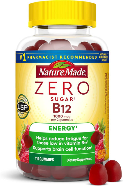 Nature Made Zero Sugar Vitamin B12 Gummies – 1000 mcg per Serving, 110 Gummies (55-Day Supply)