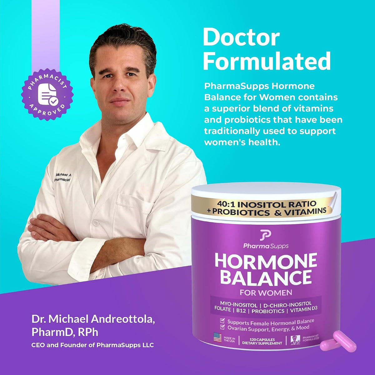 Inositol+ Hormonal Balance Supplement – 40:1 Myo/D-Chiro Inositol with Probiotics (240 Capsules) - görsel 6