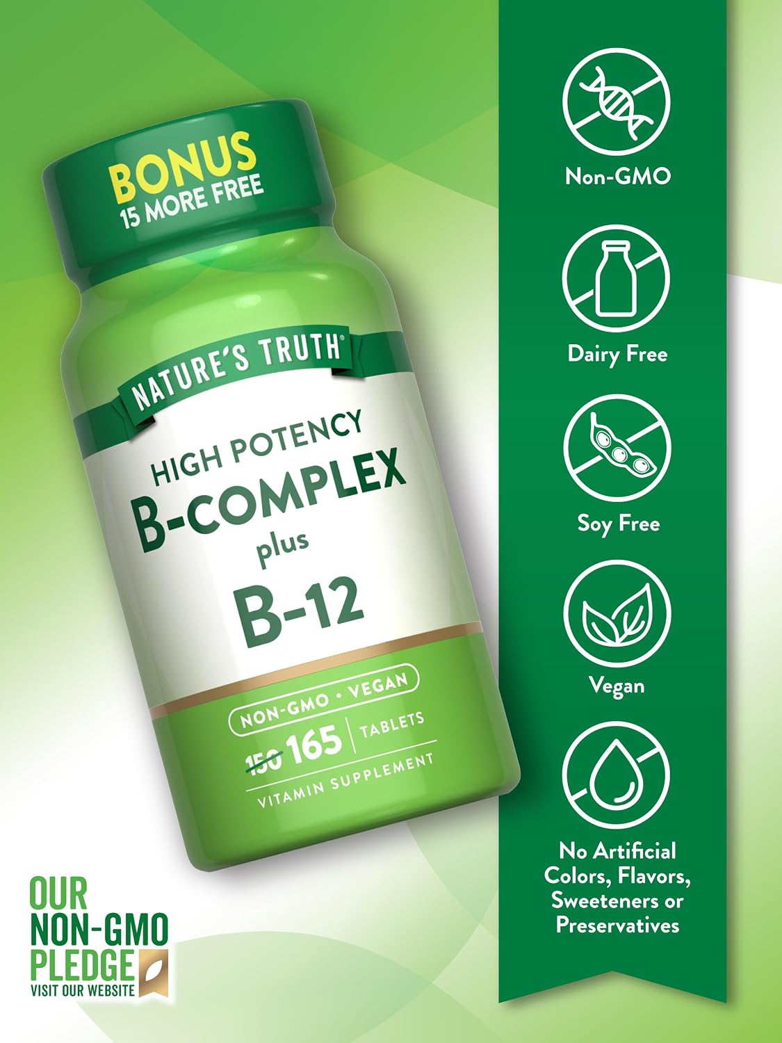 Nature's Truth Vitamin B Complex | 165 Tablets | Plus B12 | Vegan & Non-GMO Supplement - görsel 3