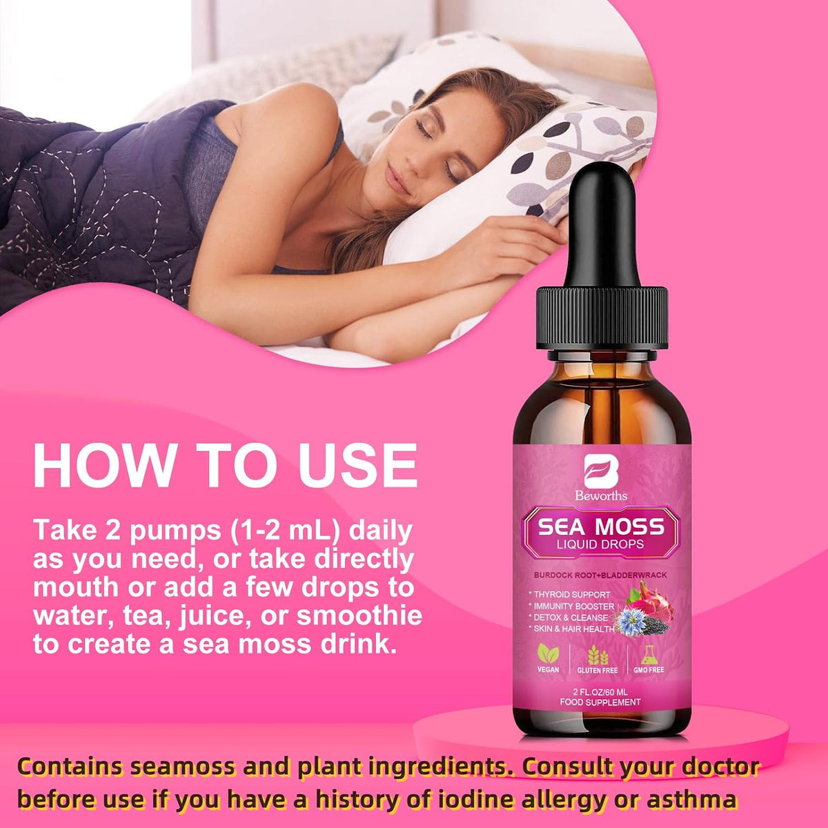 B BEWORTHS Organic Sea Moss Liquid Drops with Black Seed Oil, Elderberry & Ashwagandha - görsel 7