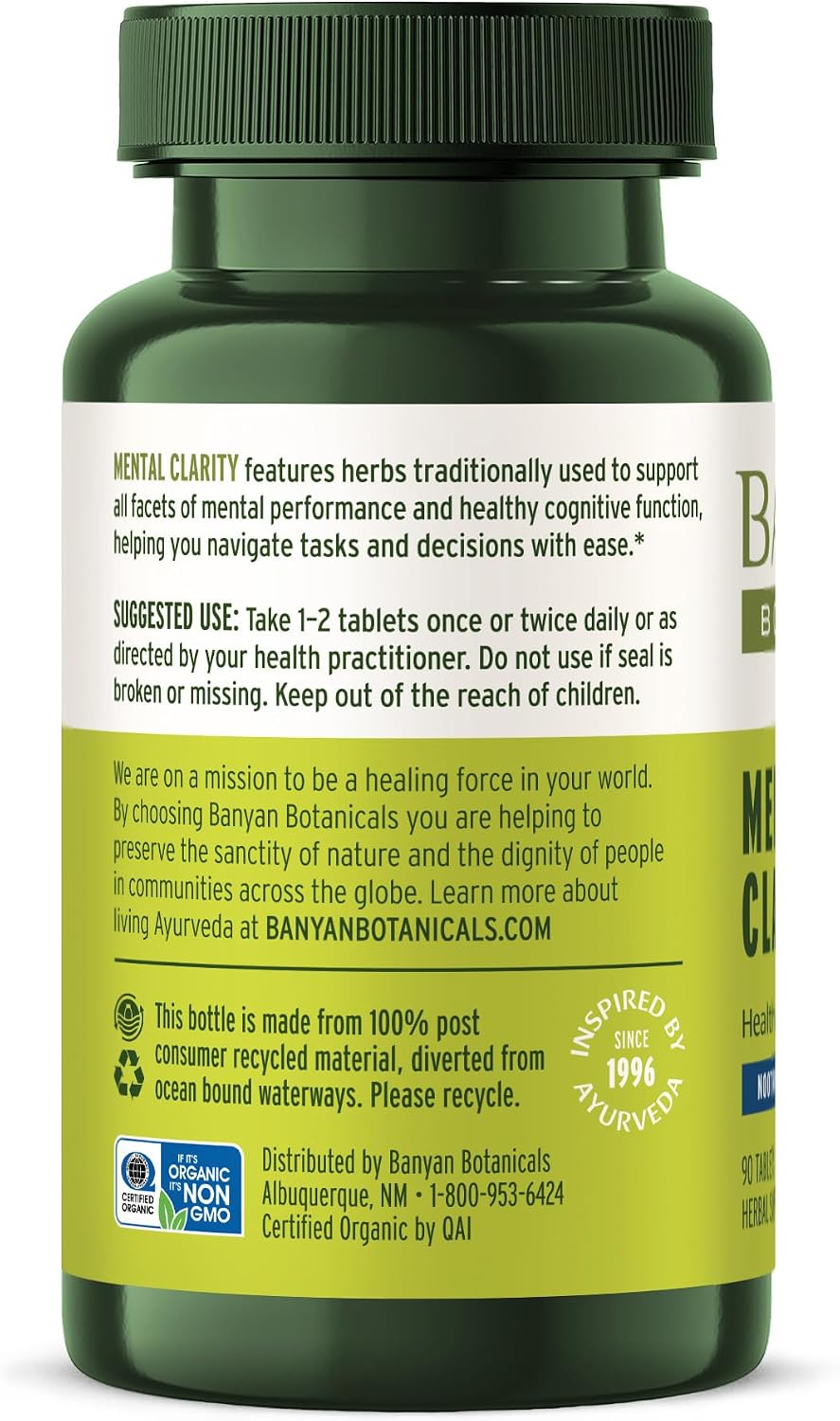 Banyan Botanicals Organic Mental Clarity – Herbal Support for Alertness and Focus – 90 Tablets - görsel 9