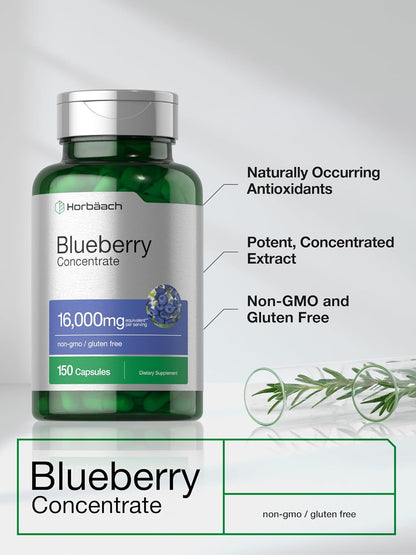 Horbäach Blueberry Concentrate Extract, 150 Capsules (Non-GMO, Gluten-free)