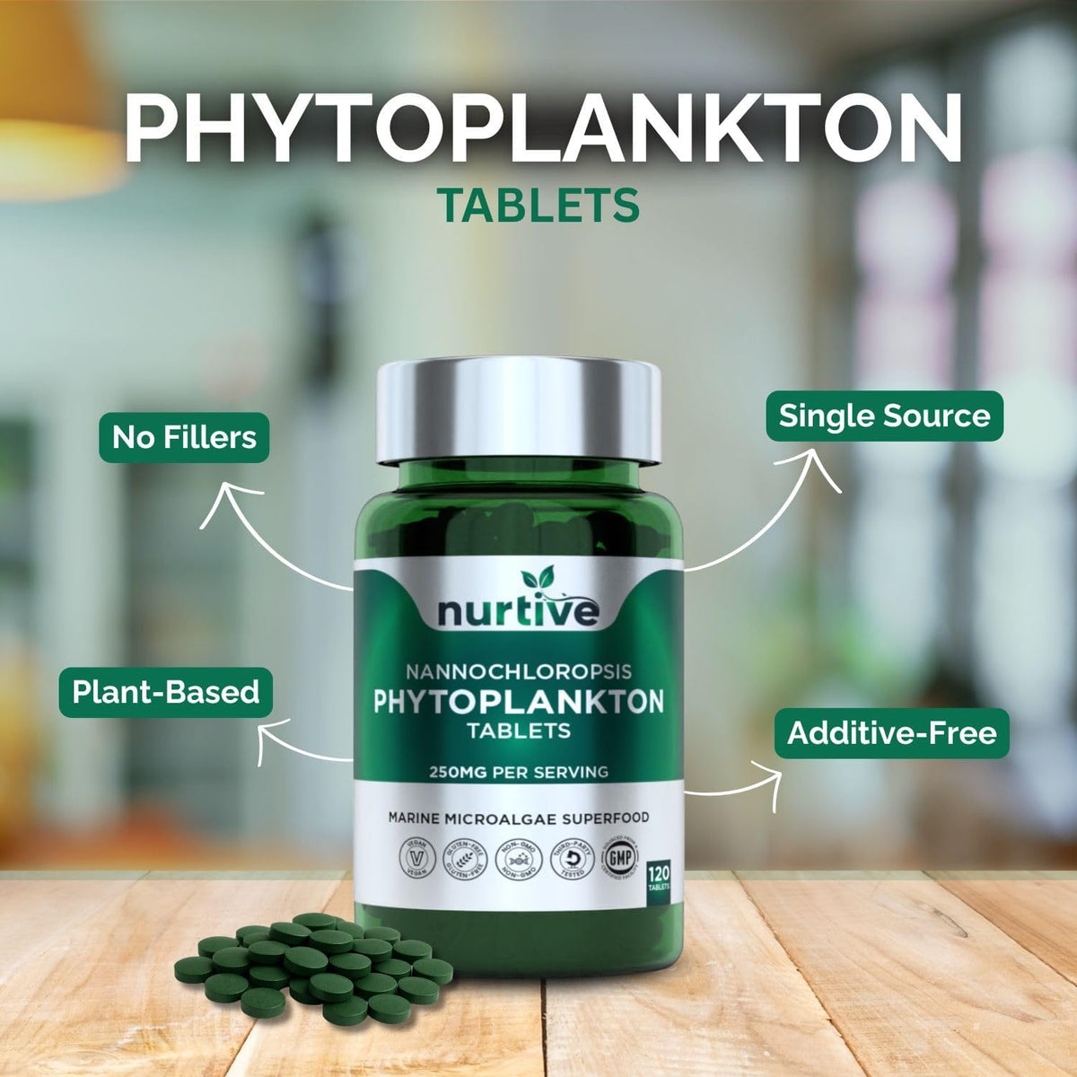 NURTIVE Nannochloropsis Phytoplankton Tablets – 250mg, 120 Tablets - görsel 3