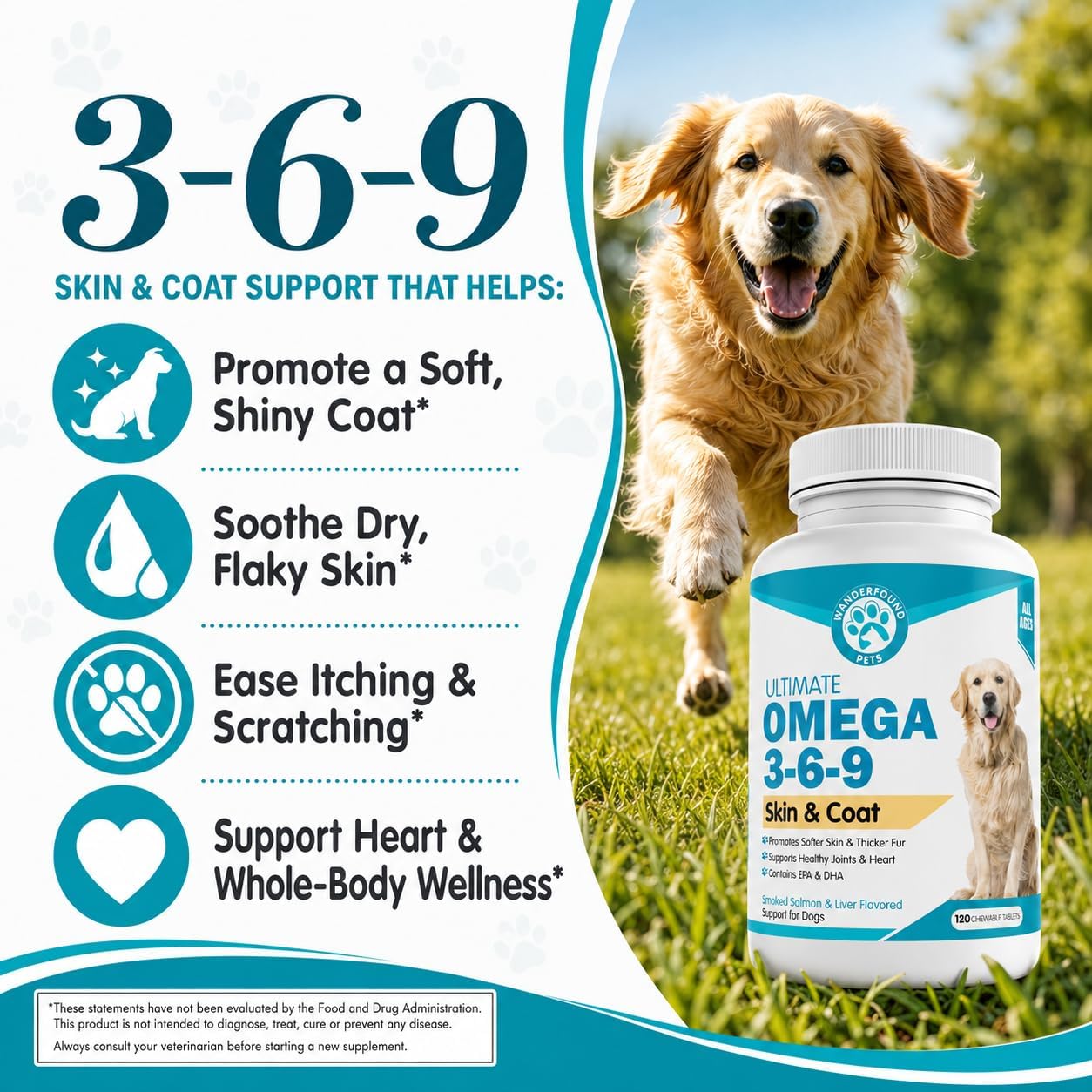 Wanderfound Pets Omega-3 Fish Oil for Dogs, Smoked Salmon and Liver Flavour, 120 Chewable Tablets - görsel 7