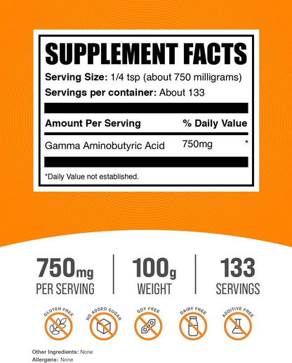 GABA Powder – Gamma Aminobutyric Acid Supplement, 750mg per Serving, 100g