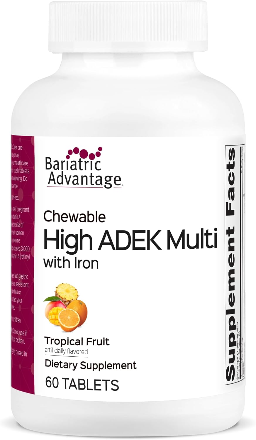 Bariatric Advantage Chewable High ADEK with Iron – for Bariatric Patients – High Potency Vitamin A, D, E & K – Includes B-Vitamins – Chewable Multivitamins – Tropical Fruit – 60 Chewable Tablets - görsel 1