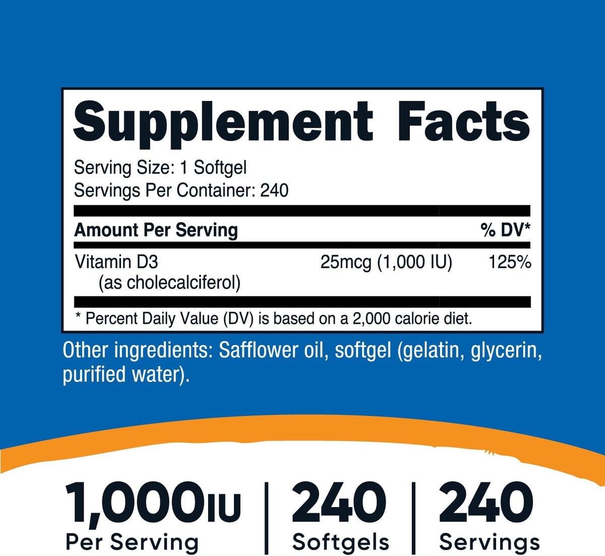 Nutricost Vitamin D3 1000 IU Softgels, 240 Softgels - Non-GMO & Gluten-Free - görsel 2