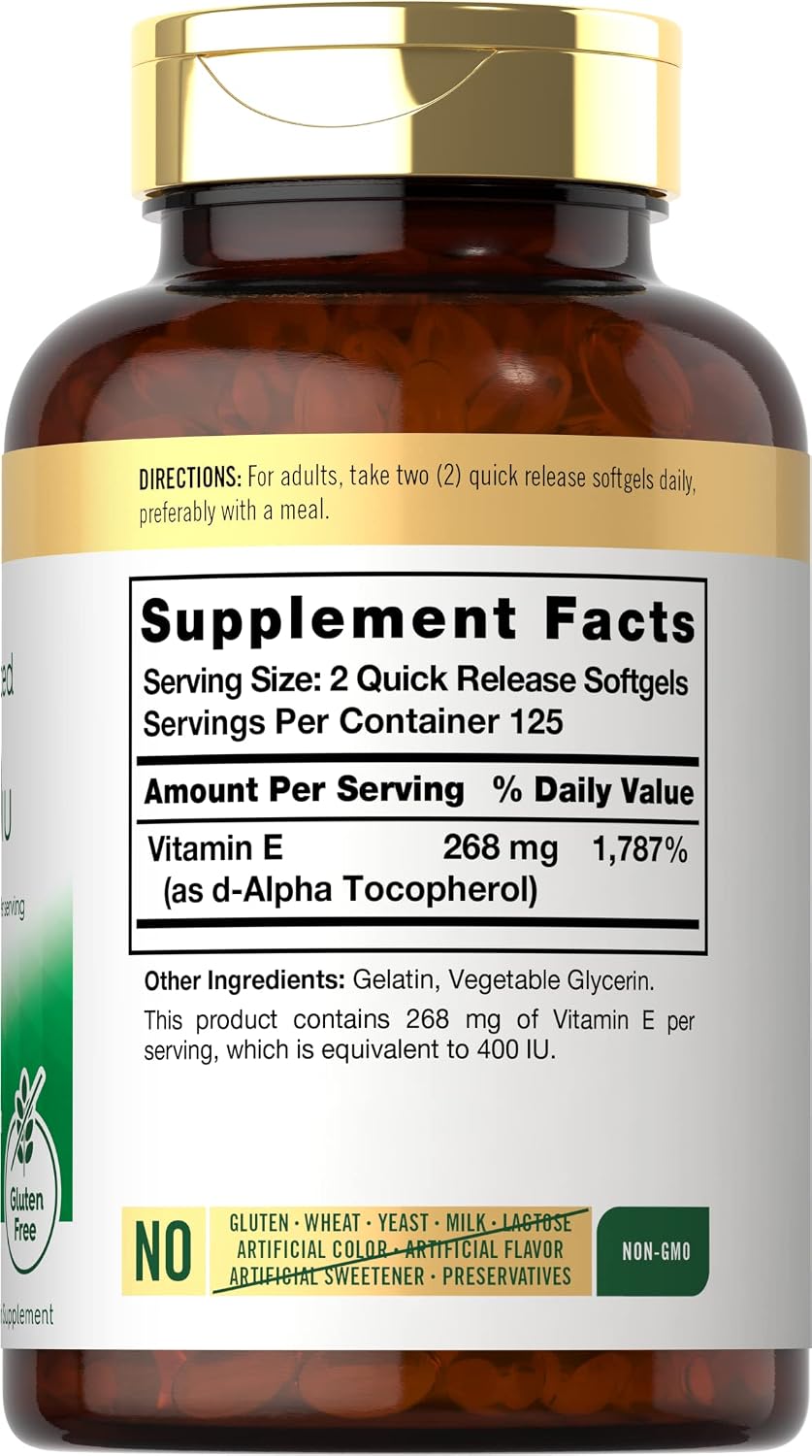 Carlyle Vitamin E 400 IU Softgels | 250 Count | Naturally Sourced Food Supplement | Non-GMO and Gluten-free - görsel 2