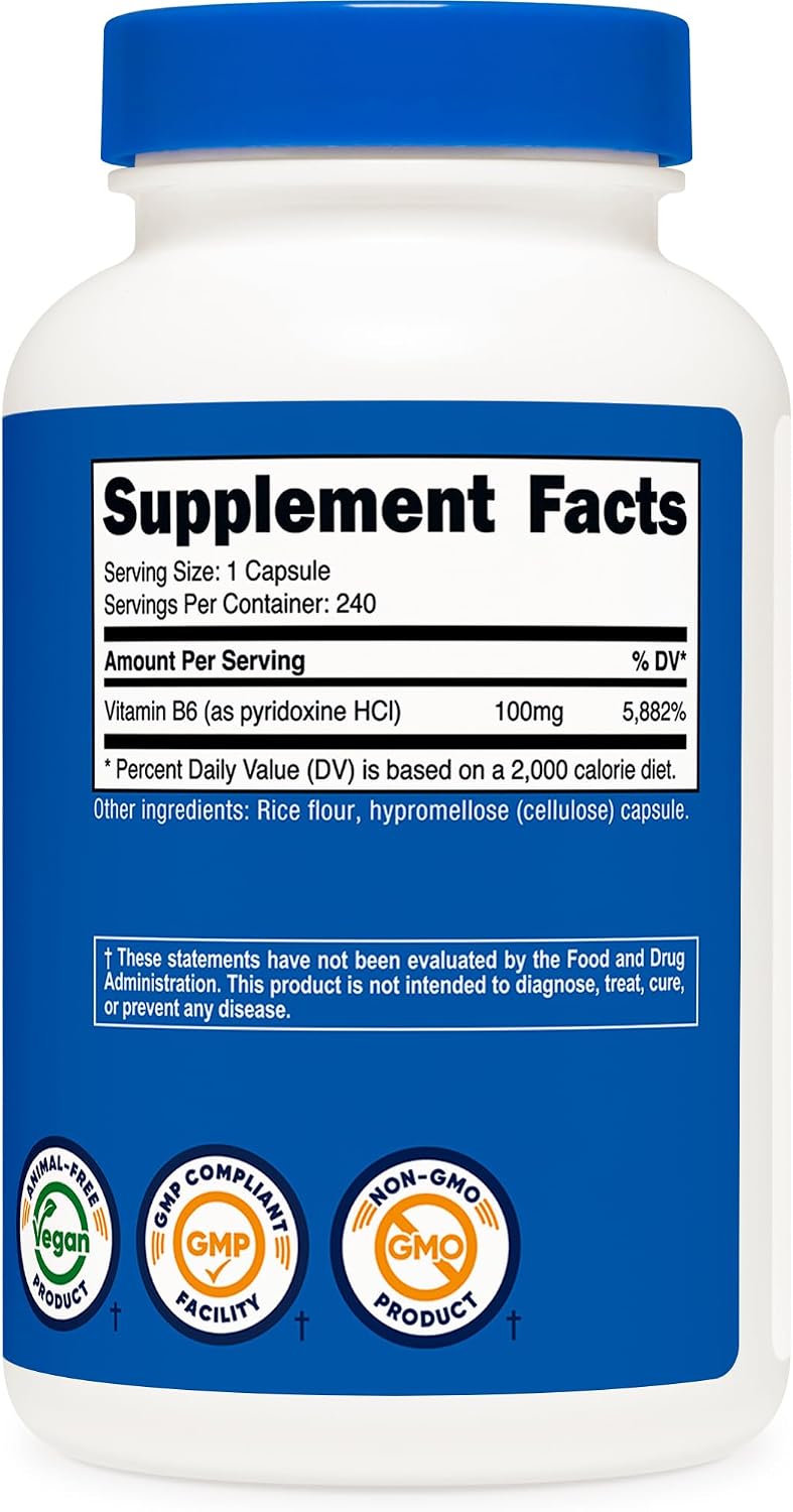 Nutricost Vitamin B6 (Pyridoxine HCl) 100 mg, 240 Capsules - görsel 5