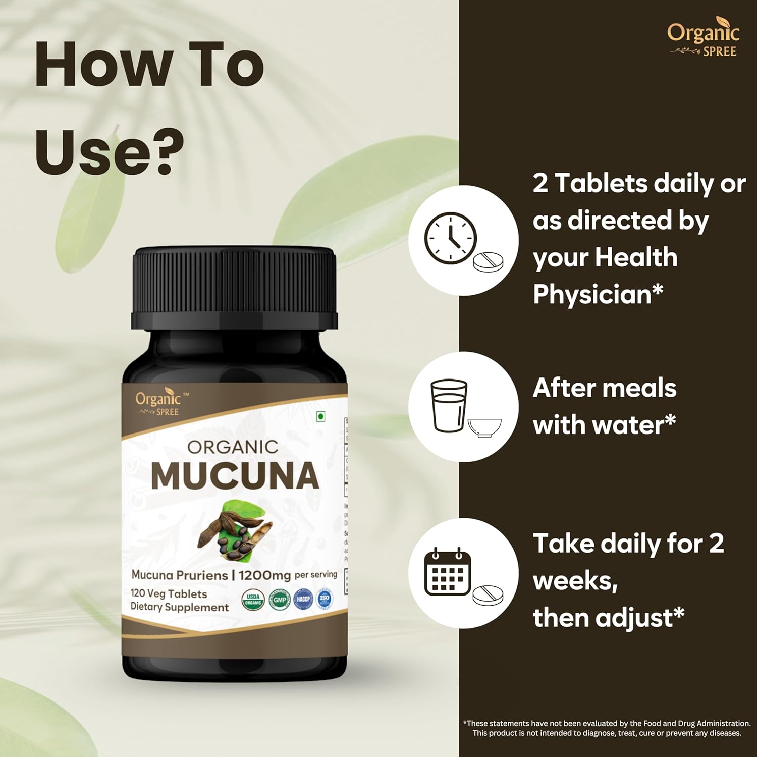 ORGANIC SPREE Mucuna Tablets - Organic Mucuna Supplement, 120 Tablets (Pack of 3) - görsel 3