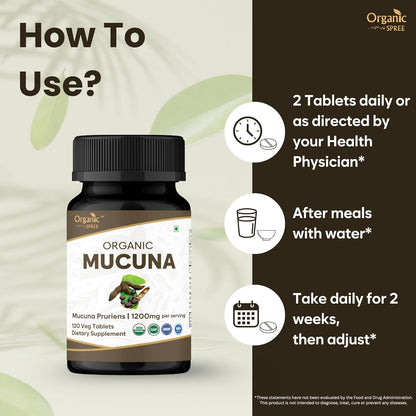 ORGANIC SPREE Mucuna Tablets - Organic Mucuna Supplement, 120 Tablets (Pack of 3)