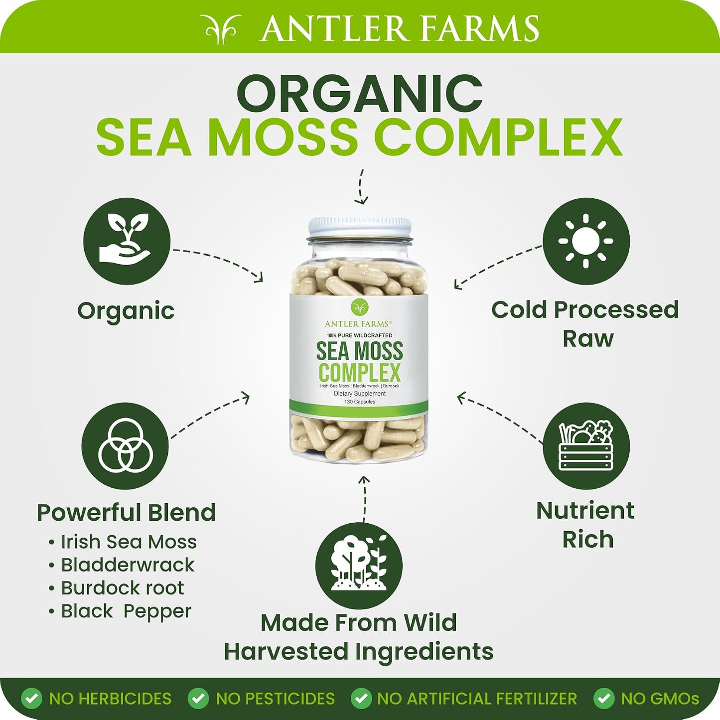 Antler Farms – 100% Pure Sea Moss Complex, 130 Capsules - görsel 4