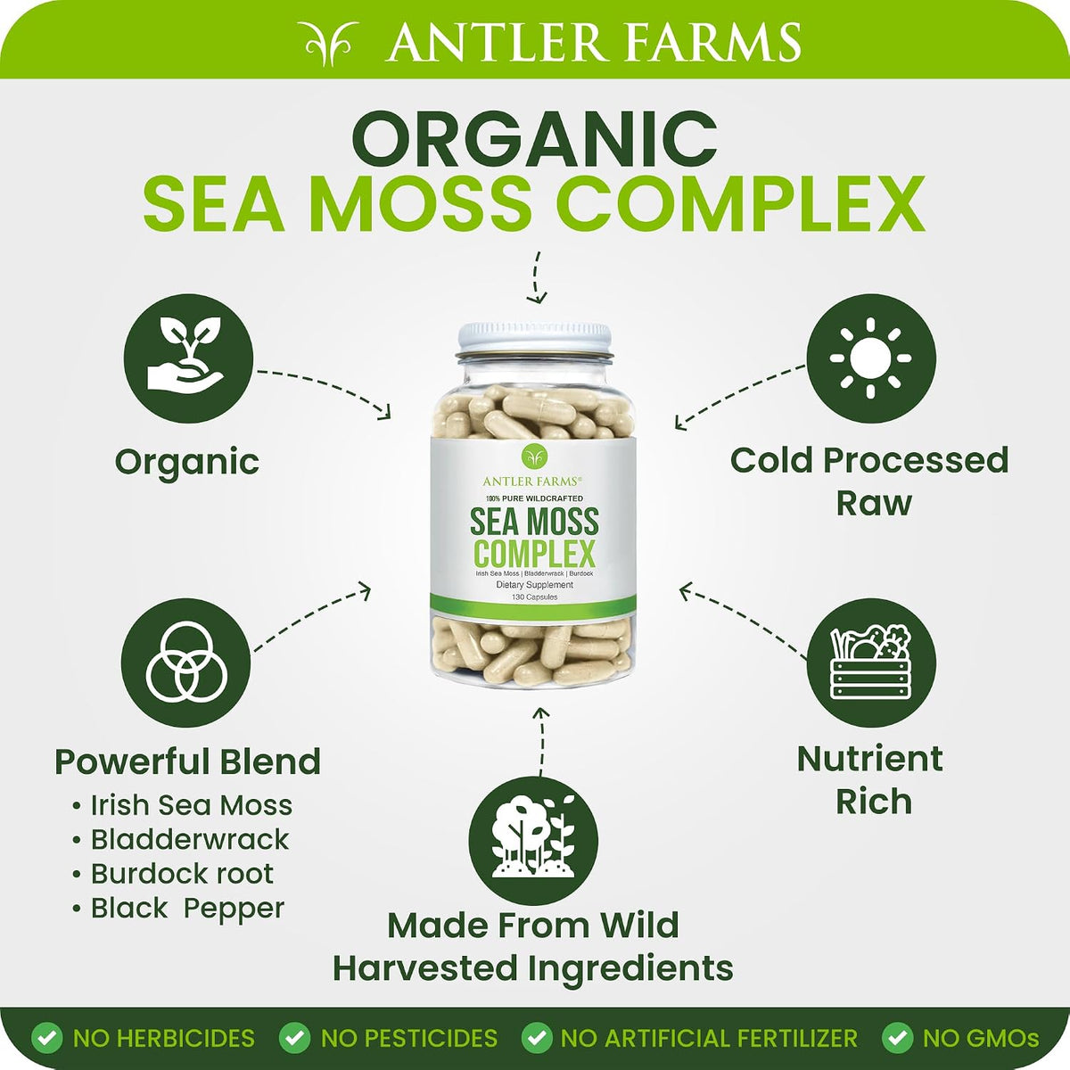Antler Farms – 100% Pure Sea Moss Complex, 130 Capsules - görsel 4
