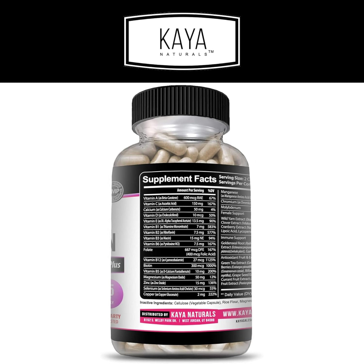 Kaya Naturals Women's Multivitamin - Daily Immune and Energy Support with Vitamins A, C, D, E, Biotin, Zinc (30 Tablets) - görsel 2