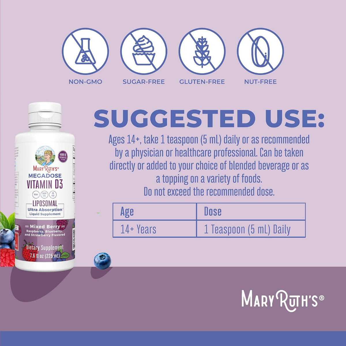 MARYRUTH'S Megadose Vitamin D3 Liposomal Drops – 4000 IU, Vegan, Non-GM, 45 Servings - görsel 3