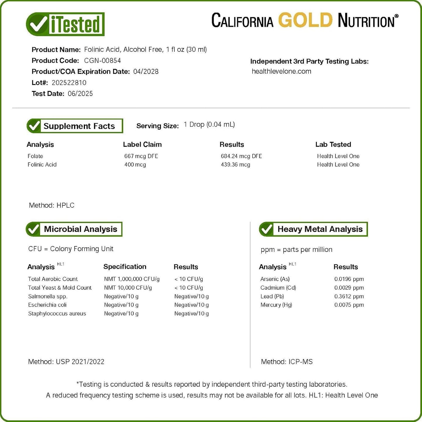 Folinic Acid, Bioactive Form of Folate from Calcium Folinate, Alcohol Free, 30 ml (1 fl oz) - görsel 3