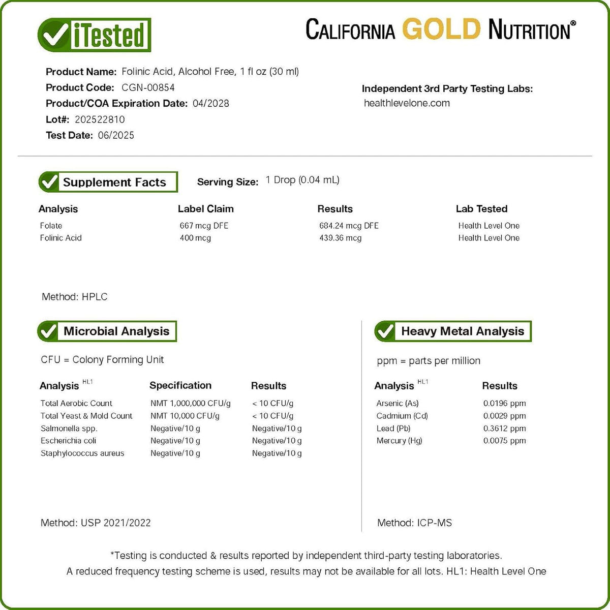 Folinic Acid, Bioactive Form of Folate from Calcium Folinate, Alcohol Free, 30 ml (1 fl oz) - görsel 3