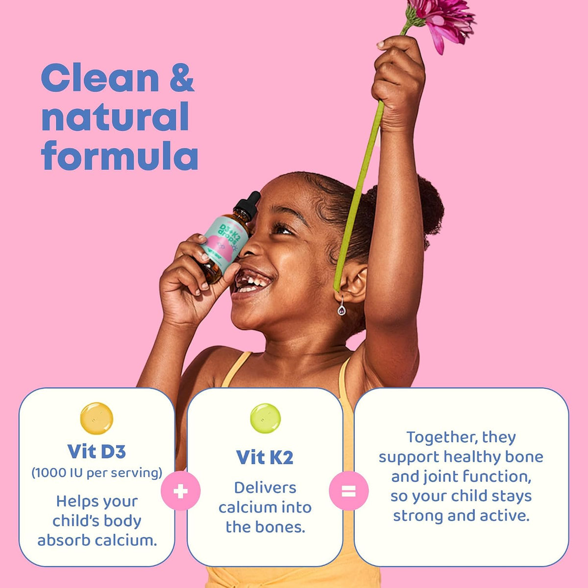 JoySpring Vitamin D3 Kids Drops with K2 – Liquid Supplement for Calcium Absorption & Joint Health – 360 Doses (60 ml) - görsel 2