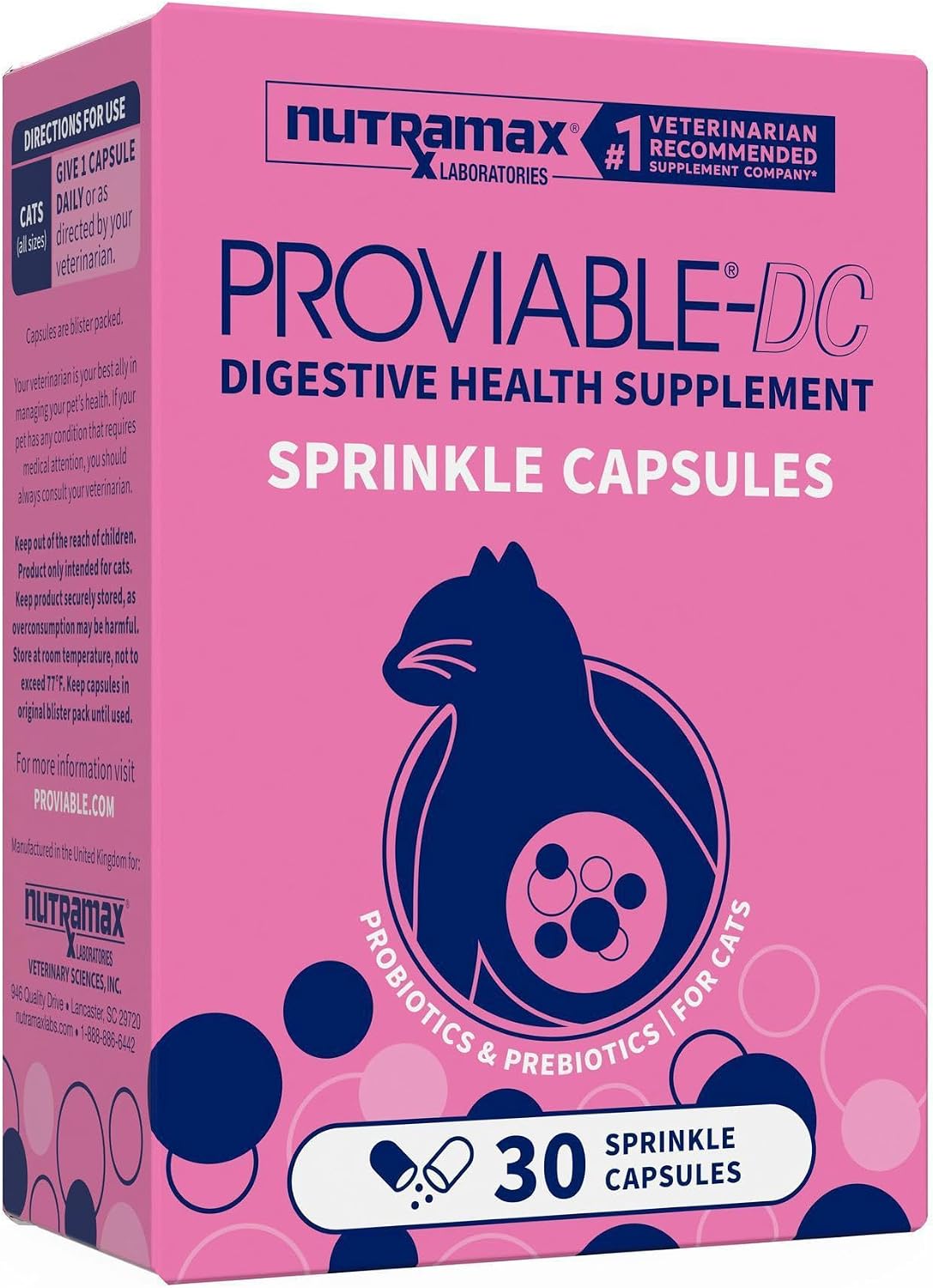 Nutramax Proviable Probiotics for Dogs and Cats – Daily Digestive Health Supplement, 30 Capsules - görsel 1