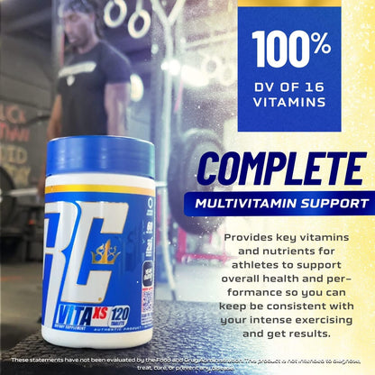 Ronnie Coleman Signature Series Vita XS Multivitamin for Men and Women, Daily Nutritional Support with B Vitamins and Minerals to Aid Workout Recovery and Overall Health, 120 Tablets, 60 Servings