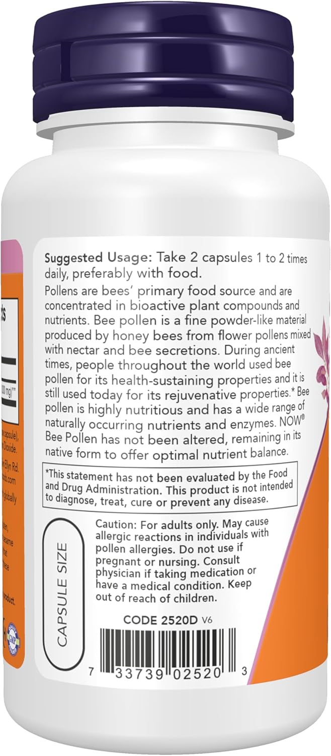 NOW Foods Crude Bee Pollen, 100 Capsules - 500 mg per Capsule - görsel 2
