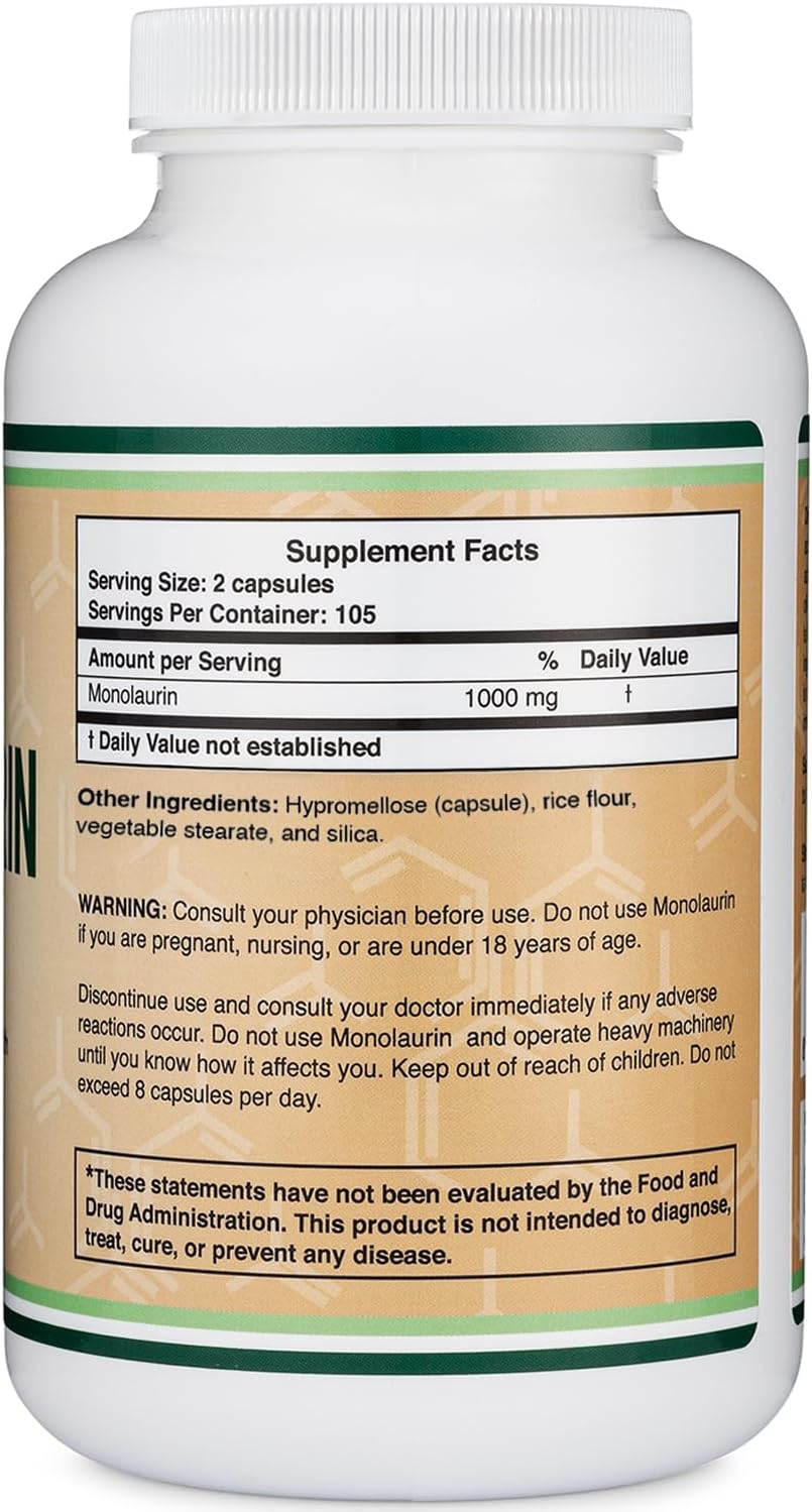 Double Wood Monolaurin Immune Support Supplement – 1,000mg per Serving, 210 Capsules - görsel 3