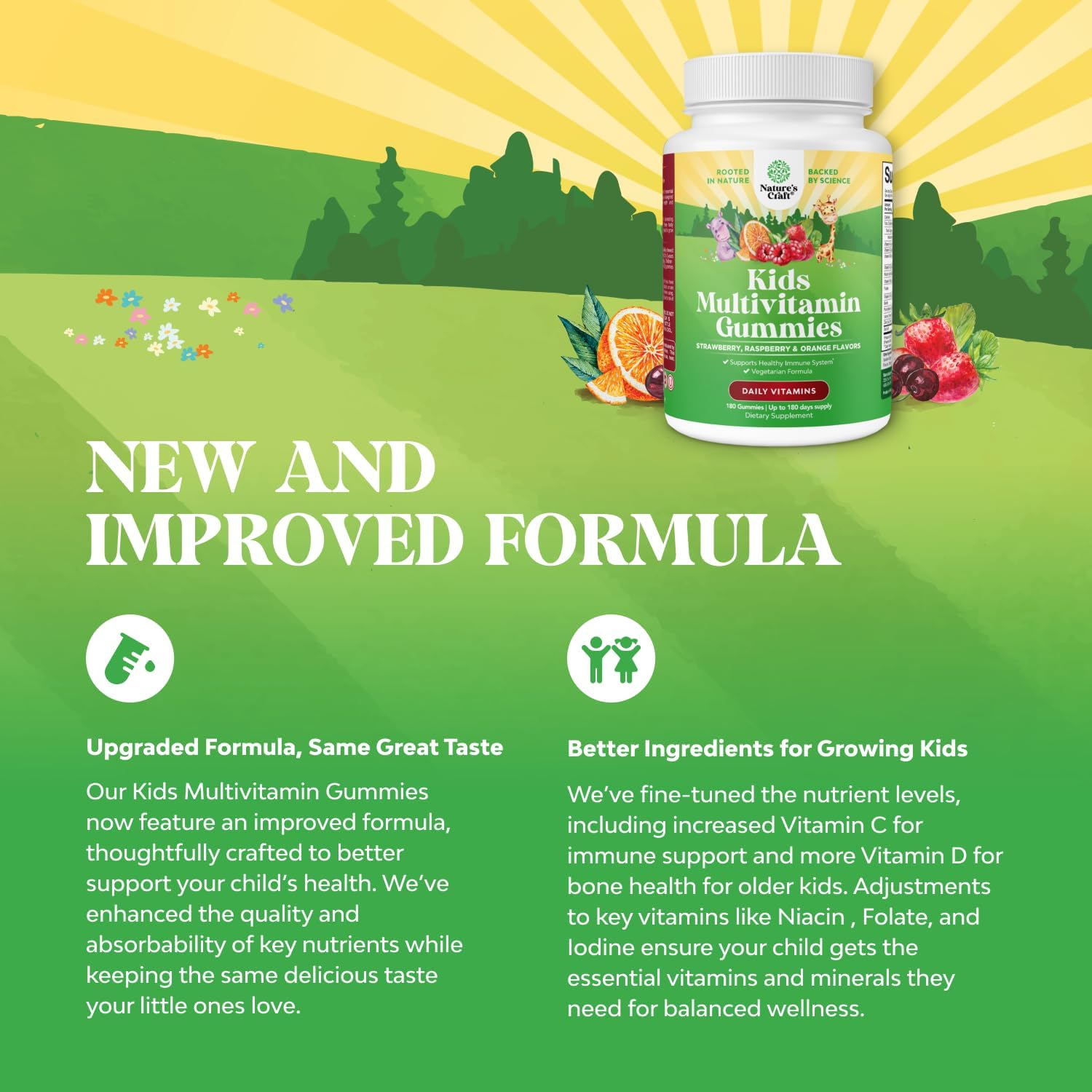 Natures Craft Plant Based Kids Multivitamin Gummies – Multivitamin for Kids Immune System Support with Vitamins A, C, D3, E, B and Zinc – Gelatine and Gluten-free, Non-GM – 180 Gummies - görsel 2