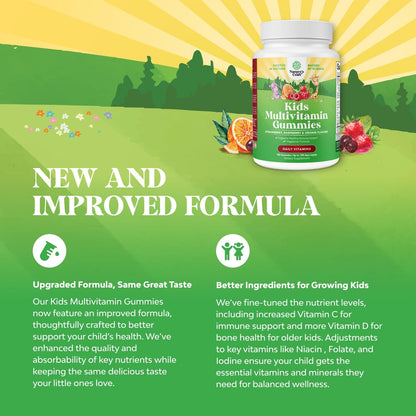 Natures Craft Plant Based Kids Multivitamin Gummies – Multivitamin for Kids Immune System Support with Vitamins A, C, D3, E, B and Zinc – Gelatine and Gluten-free, Non-GM – 180 Gummies