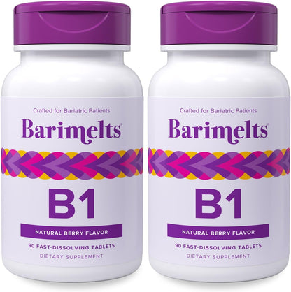 BariMelts Vitamin B1 (Thiamine) - 90 Fast-Dissolving Tablets, Sugar-Free Bariatric Supplement, Natural Berry Flavour