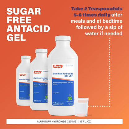 Rugby 320 mg Aluminium Hydroxide Gel, USP - Antacid Liquid - Mint Flavoured - 16 Fl. Oz. (473 ml)