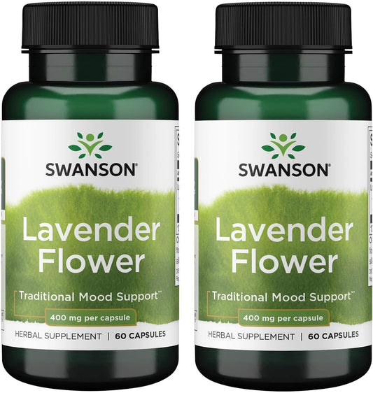 Swanson Lavender Flower - Traditional Herbal Supplement for Relaxation - 60 Capsules (Pack of 2)