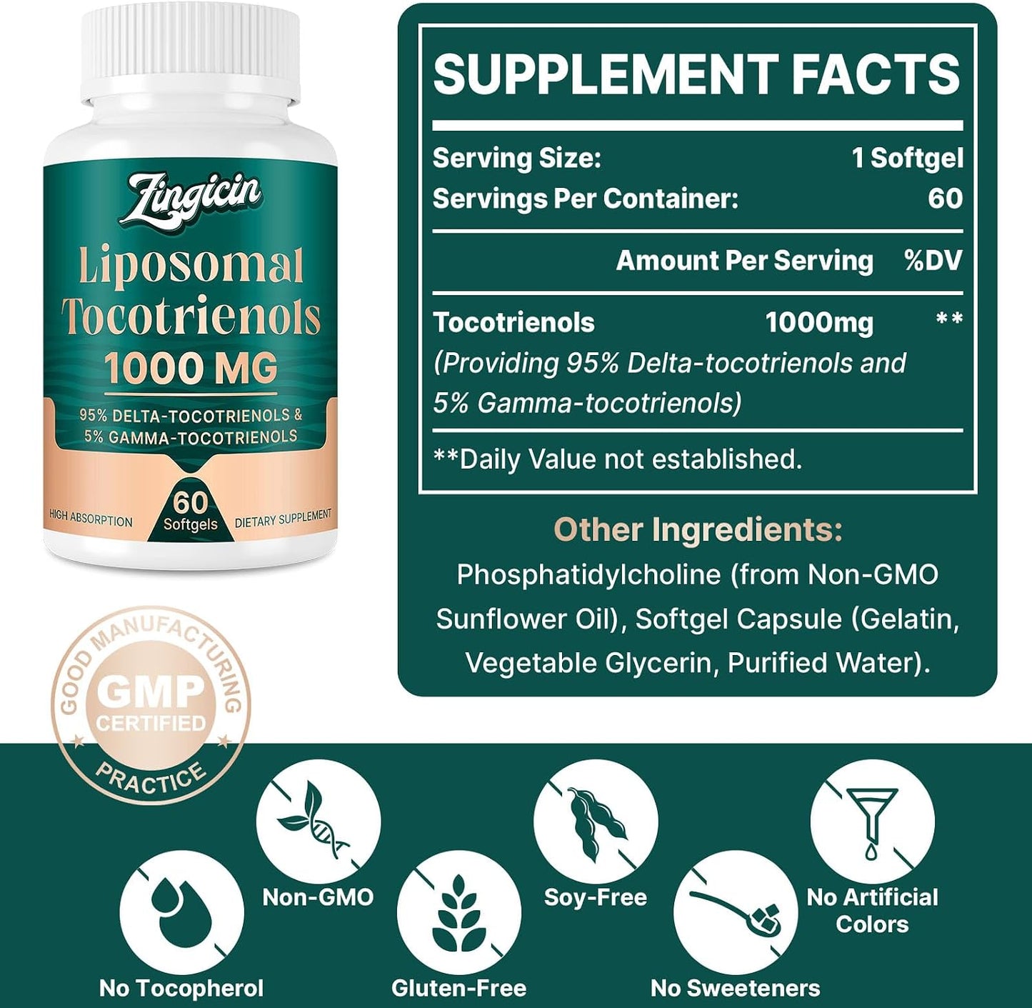 Vitamin E Tocotrienols – Liposomal Tocotrienol Supplement 1000mg – Highly Absorbable Delta and Gamma Tocotrienols for Immune and Antioxidant Support – 120 Softgels - görsel 5